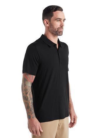 Pánské Tričko Icebreaker Merino Tech Lite II Krátké Sleeve Polo Černé | CZ 1786GSOL